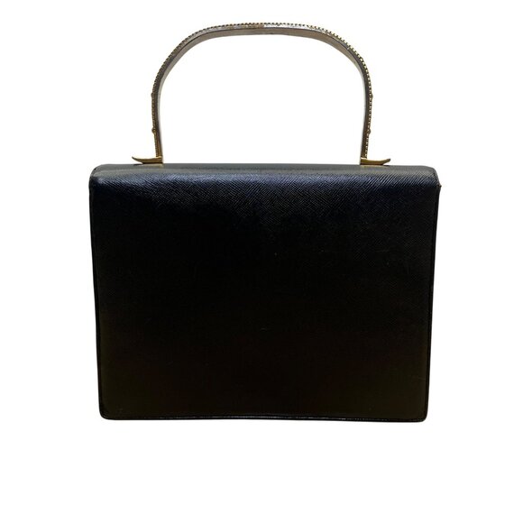 Vintage Igor Women’s Black Leather Gold Handle Structured Elegant Purse - Picture 3 of 10